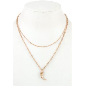 Gold Necklace Jewelry Women Double Short Long Layered Chain Horn Boho Pendant